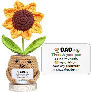 Gossby Positive Sunflower Doll Crochet with Card - Dad Thank You for Being My Rock - Gift for Dad from Daughter, Son, Kid - Fathers Day, Christmas, Birthday Gift - Sentimental Present Idea for Father