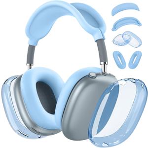 for AirPods Max 2/1 Case Cover, Ear Pad Case Cover/Ear Cups Cover/Headband Cover for Apple AirPods Max 2 & 1 Headphones (2026/2024/2020), Clear TPU Transparent and Silicone Accessories case, Sky Blue