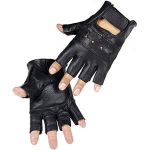 Long Keeper Fingerless Genuine Leather Gloves for Men Half Finger Driving Sport Gloves Black
