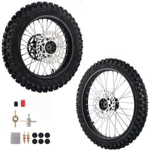90/100-14(3.00x14) Rear Wheel Tire 70/100-17(2.75x17) Front Wheel Tire With 12mm Inner Bearing 190mm Brake Disc Rotor Chain Sprockets for Dirt Pit Bike Motocross Off Road (12mm Bearing Bore)