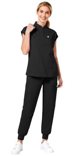 Sumincarly Scrubs for Women Set – Scrubs Set, Sleeveless Stand-Up Collar Top & Jogger Pants with 8 Pockets, Womens Scrub Sets for Nurses, Dental Assistants & Veterinary Staff (Black, M)