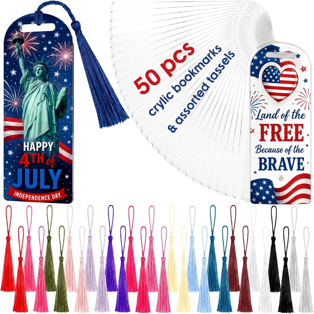 Fumete 50 Pcs Sublimation Blank Bookmark Heat Transfer Acrylic DIY Bookmark with Hole and Colorful Tassels for Graduation Crafts Birthday Sublimation Blank Keychains, Single Sided Printing