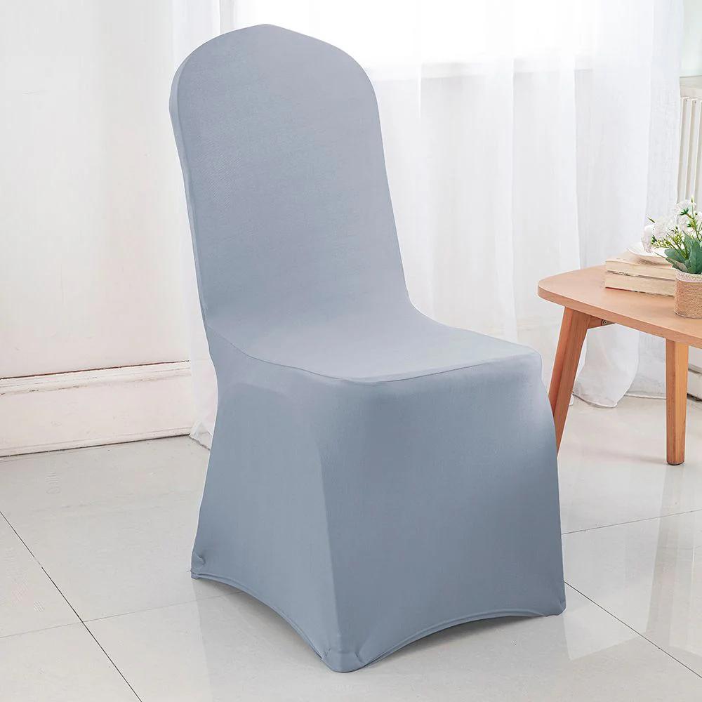 JQINHOME, Spandex Banquet Fitted Chair Covers, Lycra Stretch Elastic Wedding Party Decoration Chair Cover - Dusty Blue, 34inch, set of 3 pieces