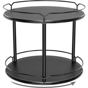 Lazy Susan Organizer 2 Tier - 12.4" Turntable Spice Rack for Table Top, Wooden Rotating Lazy Susan for Cabinet Pantry Kitchen Countertop Dining Table Cupboard Bathroom Vanity Storage(Black)