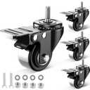 2 Inch Stem Caster Wheels 800lbs, Threaded Stem Casters Set of 4 Heavy Duty, 1/4"-20x1 (Screw Diameter 1/4", Stem Length 1"), Safety Dual Locking Industrial Castors, Wheels for Cart, Furniture