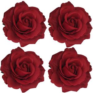 Sanrich 4pcs/Pack Fabric Rose Hair Flowers Clips Mexican Hair Flowers Hairpin Brooch Headpieces (Red)