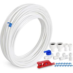 Refrigerator Water Line Kit, 49.2 Ft Extra Long Fridge Ice Maker Water Line Kit, 1/4 O.D.Leak-Proof & Long Lifetime Water Tubing Hose & Connect for Fridge Ice Maker RO Systems Water Filter Faucet