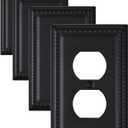 4-Pack Black Outlet Covers, Metal Single Duplex Wall Plates, Decorative Beaded Outlet Plate Covers for Receptacle Light Switch, 3.15" x 4.88", Midsize