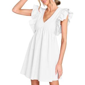 FANCYINN Women's Summer Casual Babydoll Mini Dress Ruffle Sleeveless Deep V Neck High Waist Swing Tunic Dress with Pockets, Size XL FANCYINN Women's Summer Casual Babydoll Mini Dress Ruffle Sleeveless Deep V Neck High Waist Swing Tunic Dress with Pockets, Size XL