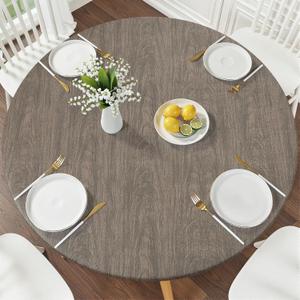 Smiry Round Picnic Tablecloth, Waterproof Elastic Fitted Table Covers for 45" - 56" Tables, Wipeable Flannel Backed Vinyl Tablecloths for Camping, Indoor, Outdoor, Taupe, For Up to 45"-56" Round
