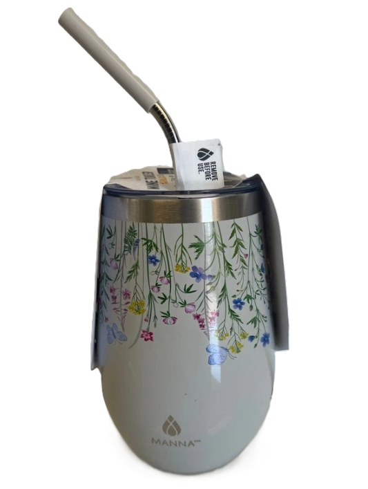 MANNA 17 OZ STRAW WINE TUMBLER GREY FLORAL