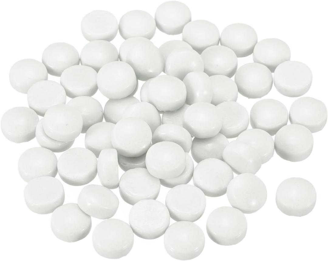 MECCANIXITY 12mm Glass Mosaic Tiles, 200g Round Iridescent Glass Pieces Recycled Mosaic Tiles Bulk for Vase Flower Pots Aquarium Decor Garden Project DIY Art Craft, White