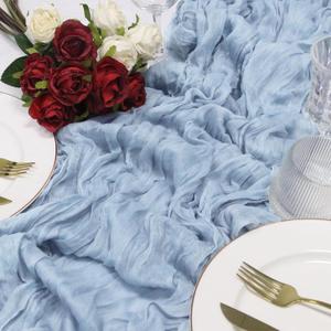 3 Pack 160" Dusty Blue Cheesecloth Table Runner-13.3ft Long Blue Gauze Table Runner Light Blue Cheese Cloth Runner-Blue Table Decorations for Wedding Reception, Bridal Baby Shower Birthday Party