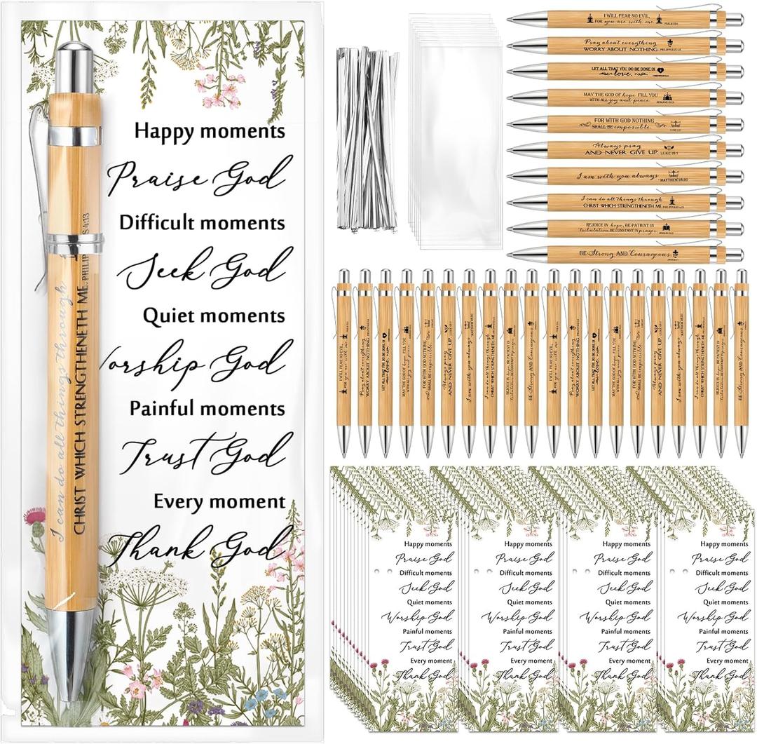 50 Set Church Christian Gifts Bulk Include Bible Verse Bamboo Pens Inspirational Bookmarks Christian Scripture Biblical VBS Religious Faith Based Sunday School Gifts for Women Men Pastor