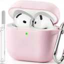 for AirPods 4 Case Pink with 3-in-1 Cleaner Kit & Keychain, Skin-Soft Silicone Drop Protection iPod 4 Case Cute Compatible with Apple Airpods 4th Gen 2024 Cover for Women Girly, Lightpink