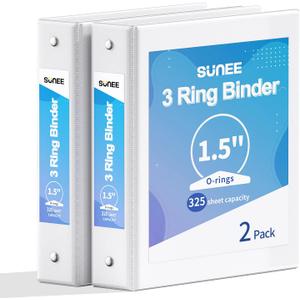 SUNEE 3 Ring Binder 1.5 Inch 2 Packs, Clear View Three Ring PVC-Free (Fit 8.5x11 Inches) for School or Office Supplies, White
