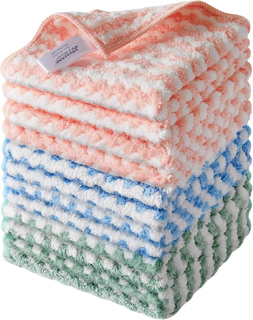 JOYMOOP Microfiber Cleaning Cloth, Mixed Color Towels with Edging, Large Size 6 Pack (11.8" x 15.7"), Absorbent Streak Free Lint Free Rags for Cleaning, Reusable and Washable Towels (Mixed [Pink+blue+green])