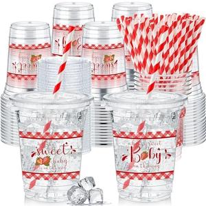 Pickmesh 29 Pcs Red Baby Shower Party Plastic Cup 12 oz a Little Strawberry Is on the Way Thick Clear Cup Lids Straws Autumn Gender Reveal Thanksgiving Party Supplies Decorations