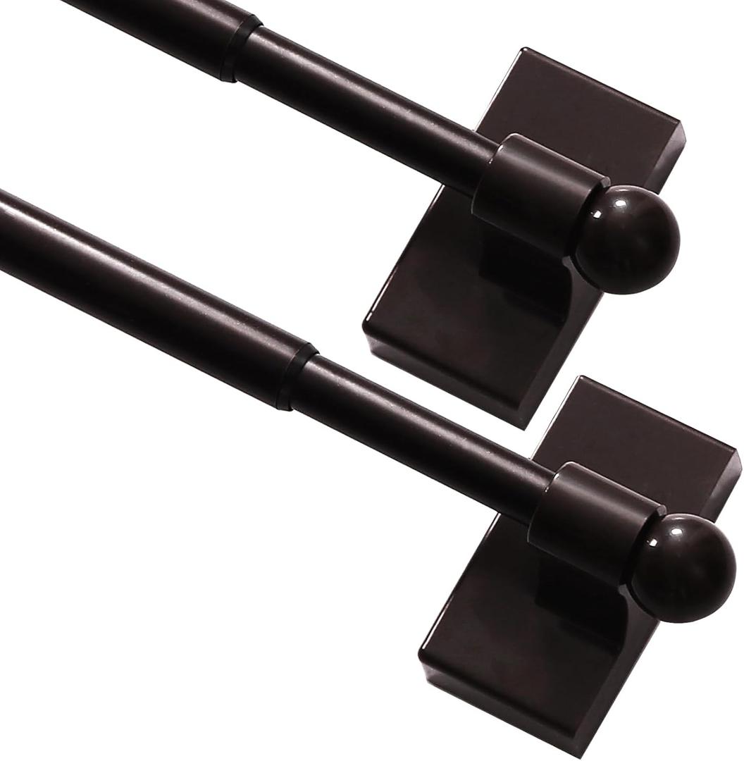Turquoize 2 Pack Magnetic Curtain Rods for Metal Doors 1/2" Multi-Use Versatile Adjustable Appliance Magnetic Rod Extends from 16 inch to 28 inch Magnetic Cafe Curtain Rod, Cocoa, 2 Pack