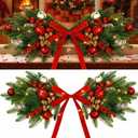 2 Pcs 28 Inch Christmas Window Swags Outdoor Front Decoration with Artificial Pine Needles Swag Greenery Christmas Swag Front Door Window for Mantels Wall Door Indoor Hanging Holiday Xmas Decor