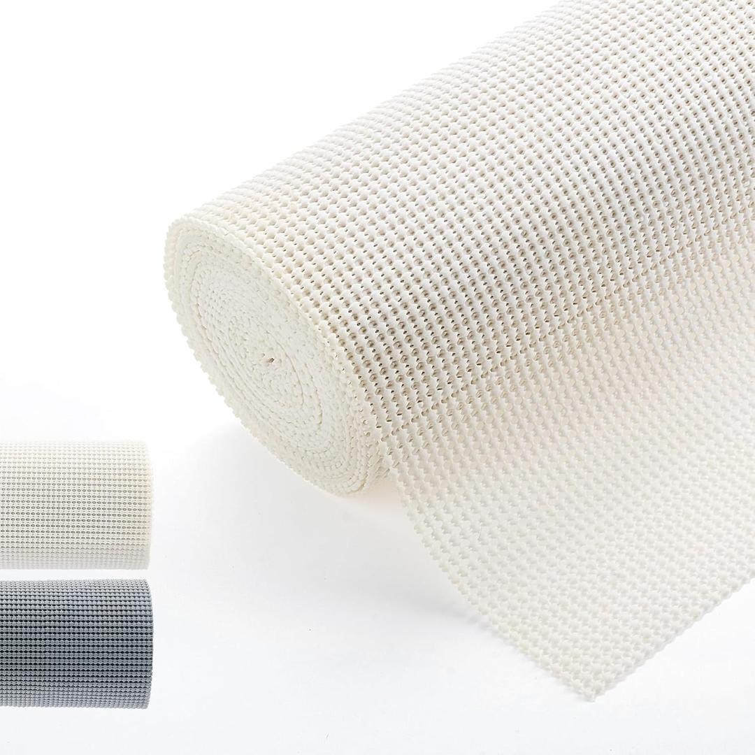 Shelf Cabinet Liner,Drawer Liners Non Adhesive Easiest Install Mat, Strong Grip Bottom,Easy Clean Non Slip Shelving Liner for Kitchen Cabinets,12" x20' (White)