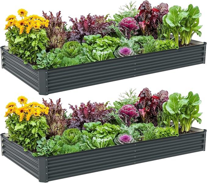 2PCS 8x4x1FT Galvanized Raised Garden Bed, Galvanized Planter Raised Garden Boxes Outdoor, Large Metal Raised Garden Beds for Vegetables-Grey