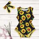 UNICOMIDEA 0-24 Months Baby Floral Romper Infant Playsuits Headband Jumpsuit Toddlers Outfits (Black)