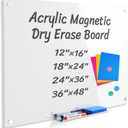 Acrylic Magnetic Dry Erase Board for Wall, White Board 48x36,Frameless Magnetic Dry Erase Board for Office,Classroom and Home/for Kids,Students,Adults(White).90120W
