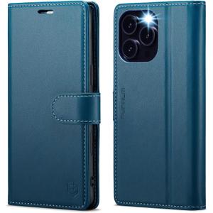 Compatible with iPhone 16 Pro 6.3" Wallet Case with RFID Blocking Credit Card Holder, PU Leather Folio Flip Kickstand Protective Shockproof Cover Women Men for Apple 16 pro Phone Case (Blue)