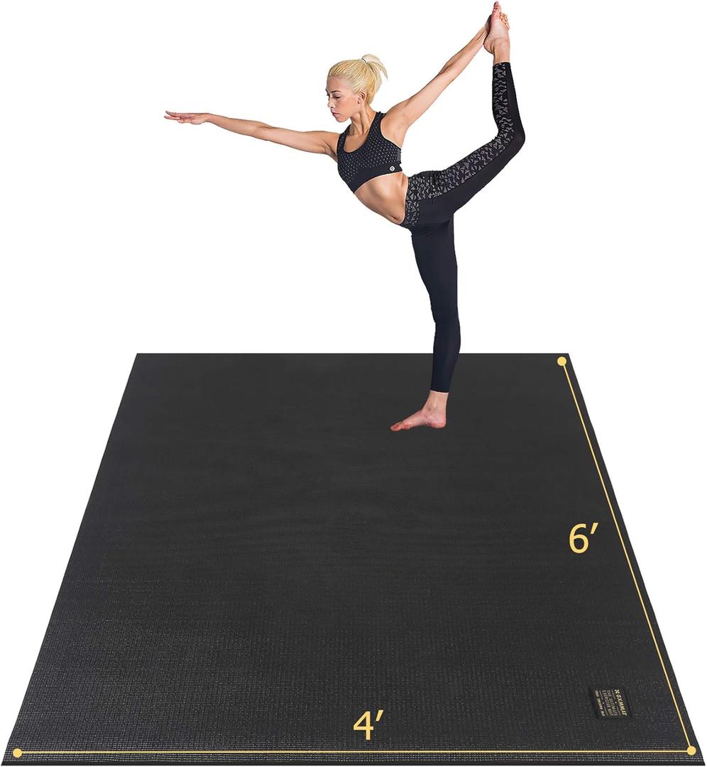 GXMMAT Large Yoga Mat 6'x4'/6'x6'/7'x5'(7mm/9mm), Extra Thick Workout Mats for Home Gym Flooring, Ultra Comfortable Non-Slip Quick Resilient Barefoot Wide Exercise Mat for Pilates, Stretching, Meditation (Black Real)