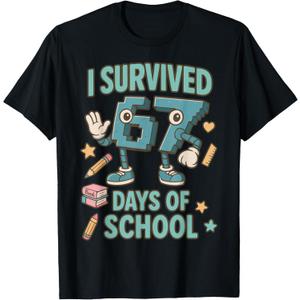 Kids 6-7 Meme I Survived 67 Days of School T-Shirt Large