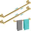 MGahyi Towel Racks for Bathroom-Adjustable Towel Holder(13.18inch-24inch) Sturdy and Rustproof Towel Bar Wall Mounted, Single Towel Bar Rod for Bathroom Accessories (Gold, 2Pcs-Towel Bar)