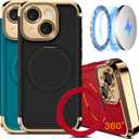 COOLQO for iPhone 14 Case 6.1'' Upgraded 360 Spin Magnetic Stand [Compatible with Magsafe][Military Grade Drop Protection] Shockproof Protective Phone Holder Cover for iPhone 14, Black Gold