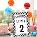 Race Car Birthday Decor, Speed Limit 2 Sign, Fast One, Race Car Birthday Party Decorations, 811 Wooden Play Sign with Stand, Let's Go Racing Party Supplies for Boy Race Fans - SL2