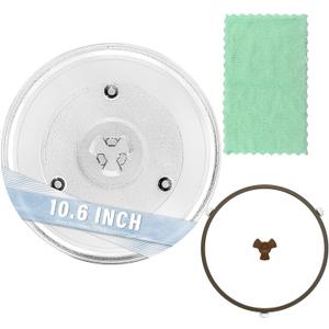 10.6" Glass Microwave Plate Replacement for WB48X21336 Microwave Turntable Tray Oven Rotating Dish Tray with Y shaped design for Better Reheating and Even Heat Distribution