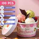 Jingmore 100 Pcs Paper Ice Cream Cup with Lids, Colorful Sundae Bowl, 8 oz
