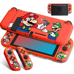Xcitifun Protective Case Compatible with Nintendo Switch 2017 TPU Cases for Girls Boys Kids Cartoon Cute Kawaii Character Switch Shell Compatible with Nintendo Switch Controller Cover - Red Friends