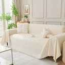 DREAMINGO Sofa Covers Washable Thick Chenille Couch Cover for 3 Cushion Couch Sofa Multi-Use Couch Cover Blanket Modern Pet Furniture Protector Sectional Couch Slipcover 91"x150", Beige White