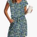 OFEEFAN Summer Dresses for Women 2026 V Neck T Shirt Casual Mini Dresses Tie Waist Sundresses with Pockets, M