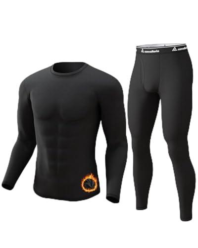 CL convallaria Long Johns Thermal Underwear for Men Soft Fleece Lined Base Layer Cold Weather Top Bottom Gift Set Midweight Crew Neck Black Large