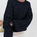 PRETTYGARDEN Womens Sweaters Spring 2026 Cable Knit Long Sleeve Crewneck Oversized Sweater Chunky Pullover Loose Outfits (Navy, XXL)