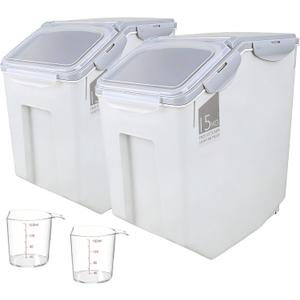 Rice Storage Container 25Lb, 2 Pack 15L Airtight Food Bin with Wheels, Large