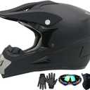 Motocross Helmet,Youth & Kids ATV Dirt Bike Motorcycle Helmet, BMX 4-Wheeler Off-Road Mountain Bike Helmet,DOT Certified,W/Gloves Goggles Mask 4-Piece Set (Black, S)