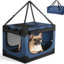 Soft Small Dog Crate - 24 inch Portable Travel Puppy Crate for Small Pets or 2 Cats, Collapsible Pet Carrier with 4 Mesh Doors, Car Kennel for Dogs with Handle for Indoor and Outdoor, Bule (Blue)