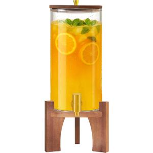 Glass Drink Dispenser,1.5 Gallon Beverage Dispenser with Stand,Lemonade Dispenser with Stainless Steel Faucet,Drink Dispensers for Parties, Bars and Home (Round Stand)
