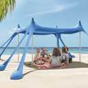 Gardentime Beach Tent Canopy with 8 Sandbags 4 Aluminum Poles, Pop Up Portable Camping Sun Shelter, Easy Set Up with 2 Sand Shovel, Ground Pegs, Carrying Bag for Outdoor Beach,Picnic, Fishing