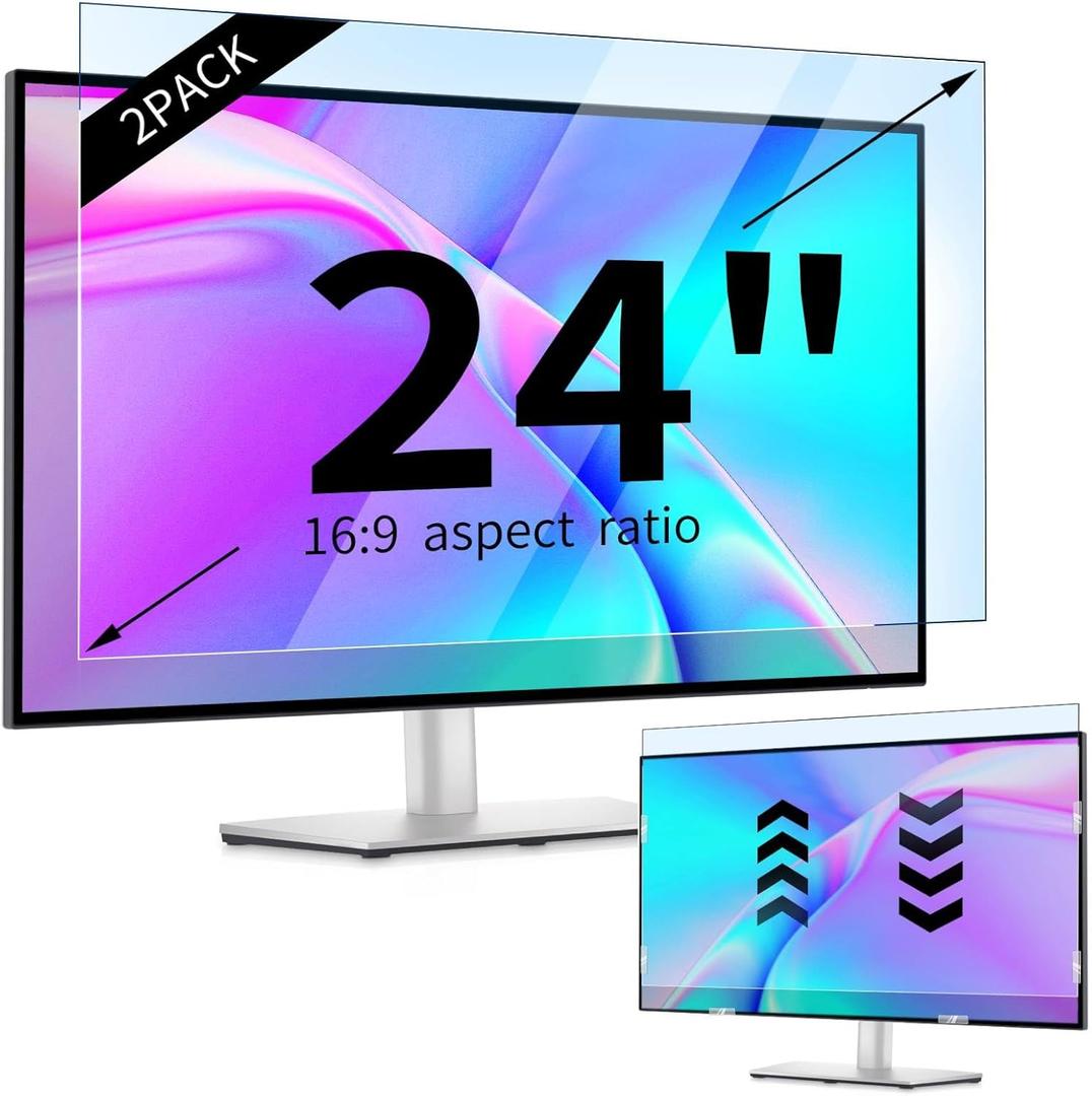 IPROKKO 2 Pack 24 inch Anti-Blue Light monitor Screen Protector for 16:9 Widescreen,Removable Anti Glare Blue Light Blocking Screen FilterLED PC Anti-UV Eye Protection Filter Film