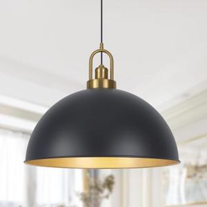 Matte Black Dome Pendant Light 19.68" Large Farmhouse Chandelier Adjustable Metal Hanging Lighting Fixture for Kitchen Island Bedroom Dining Room and Restaurant
