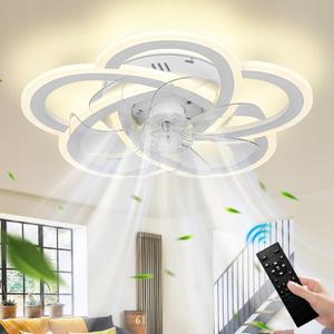 Ceiling Fan with Lights Low Profile Ceiling Fan with Lights Remote Control, 6 Speeds 3 Light Color Flush Mount Fan Lamp for Kitchen Bedroom 20.4" White, Medium