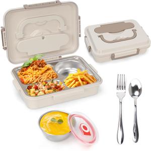 304 stainless steel lunch boxSealed leak-proofAdult men and women are all applicableFour compartmentsEquipped with soup bowlsIt is also equipped with forks and spoons. (white)